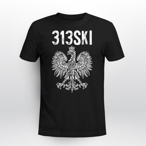 313SKI Detroit Michigan Area Code 313 Polish Pride   Tee Shirt