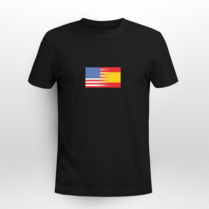Half American Half Spanish Flag Long Sleeve Tees