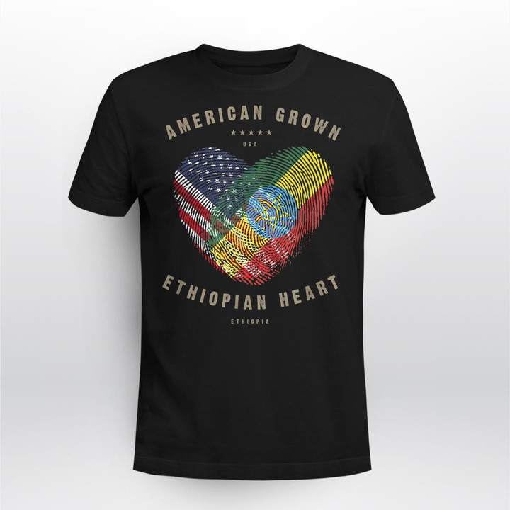 American Grown Ethiopian Heart Love Ethiopia Flag Tee Shirt