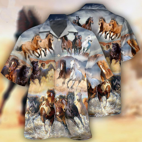 Horse Short Sleeve Tops Vintage Oversized Male Clothes