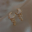 Studded Crescent and Stars Tassel Earrings