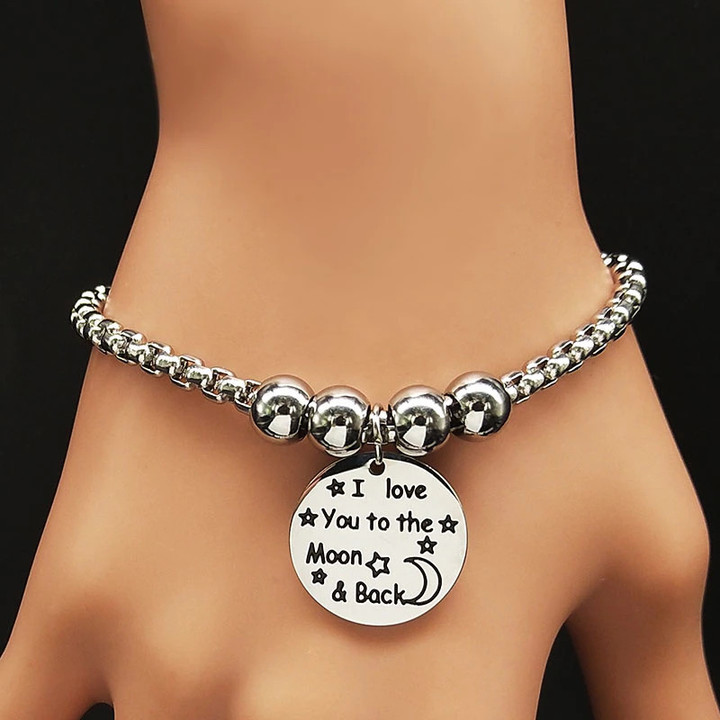 I Love you to the moon & back Stainless Steel Bracelet