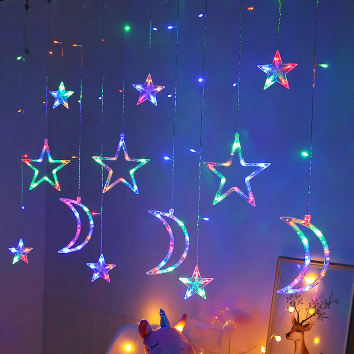 Star Moon Curtain String LED Lights Waterproof 8 Modes