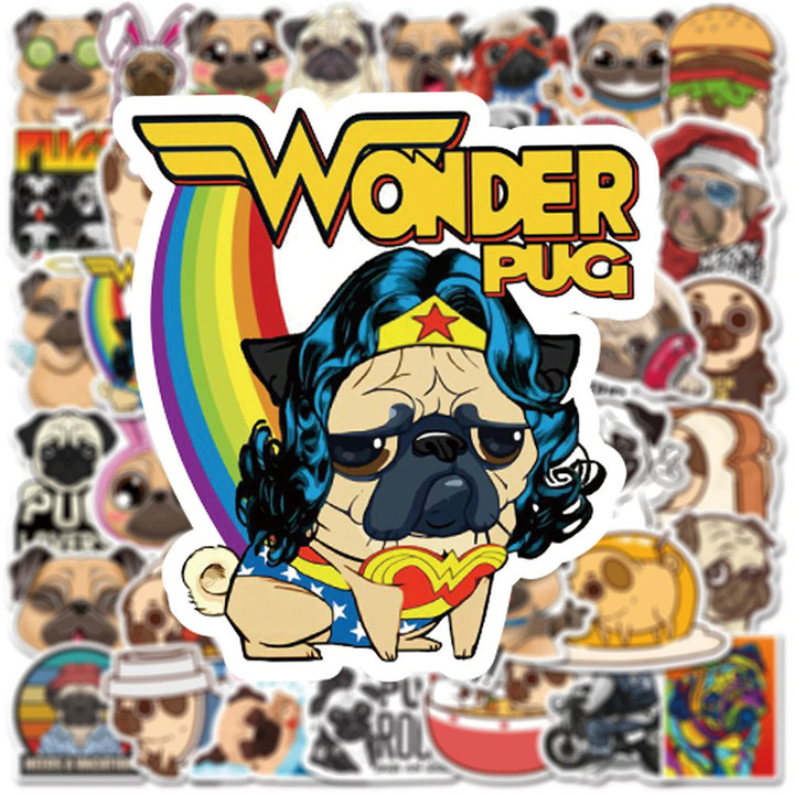Cute Pug Cartoon Waterproof Sticker