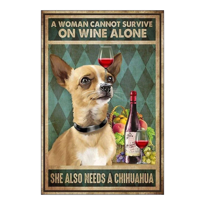 A Woman Can't Survive On Wine Alone Retro Metal Tin Sign