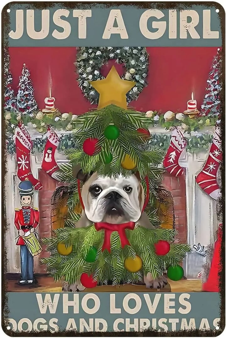 Bulldog Christmas Funny Metal Sign