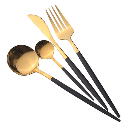Black & Gold Luxe 24 pieces Cutlery Set - Flatware Set