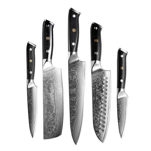 Chef Knife Set - 5pcs Damascus Steel Kitchen Knives (Black series)