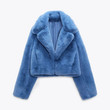 Blue Cropped Plush Fur Coat