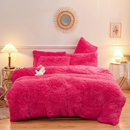 Luxury Plush Shaggy Fleece 1 Faux Fur Duvet Cover 1 Flat sheet 2 Pillowcases Warm Soft Twin Queen King size 4Pcs Bedding set