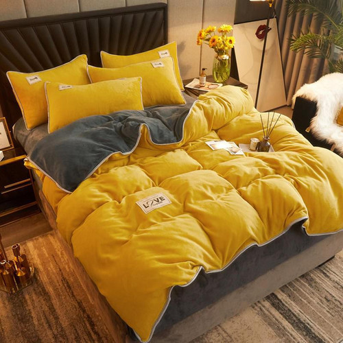 Velvet Flannel 3/4PCS Twin Queen King Reversible Bed Blanket Comforter Cover Set Bed Sheet Pillowcases Plush and Warm for Winter
