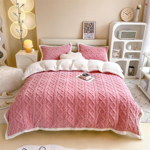 Super Soft Shaggy Coral Fleece Knitted Bedding Set Twin Queen Family size Warm Cozy Quilt/Duvet Cover Set Bed Sheet Pillowcases