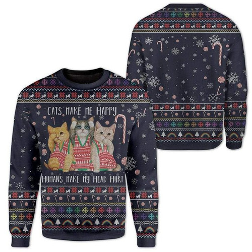 Cat  Make Me Happy Ugly Christmas Sweater | For Men & Women | Adult | HS6130