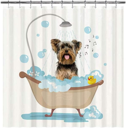 Funny Puppy Yorkshire Terrier Yorkie In Bathtub Shower Curtain