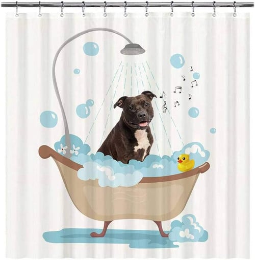 Cute Pitbull Dog In Bathtub Shower Curtain