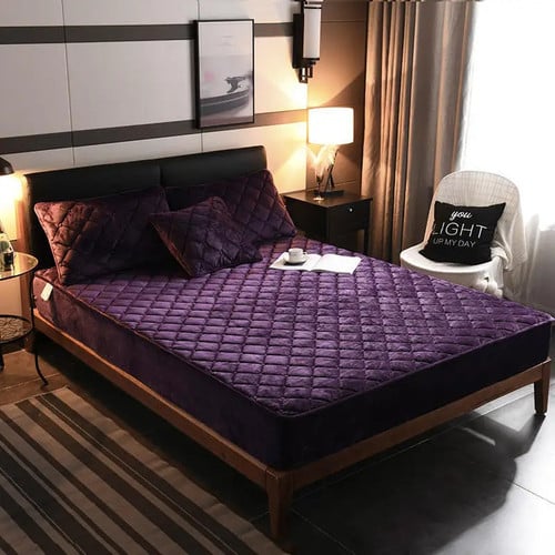 Winter Warm Bedspread Crystal Velvet Quilted Thickening Bed Sheet Elastic Band Mattress Cover Fitted Sheet Set Home Textiles