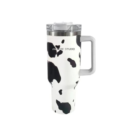 40 oz tumbler with handle with Straw Lids Stainless Steel Coffee Termos Cups Car Mugs vacuum cup Cute Cow Print Thermos Cup