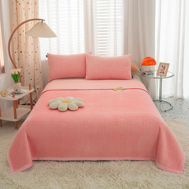 1/3Pcs Velvet Flannel Quilt Bedspread Pillow shams for Single Double Bed Reversible Deep Gray Coverlet Bed Cover set Pillowcases