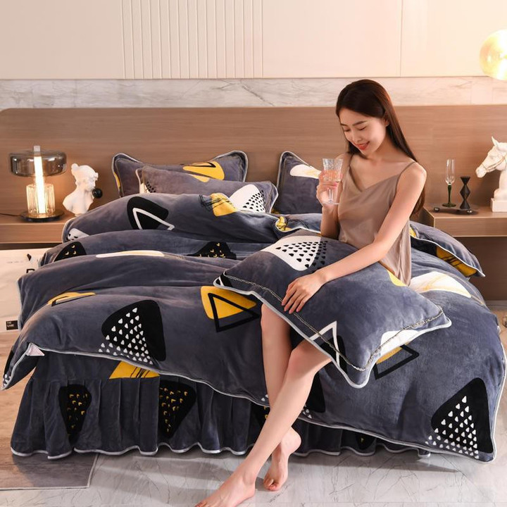 Blooming Peony Soft Fluffy Duvet Cover Set 4Pcs Luxury Cozy Flannel Comforter Cover with Corner Ties Zipper Bed Sheet Pillowcase