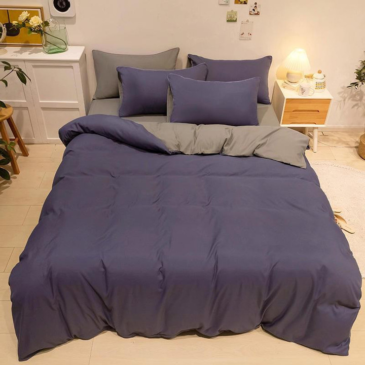 Soft Breathable Simple style Reversible Bedding Set with Zipper Twin Full Queen King 4/6Pcs Comforter Cover Bedsheet Pillowcases