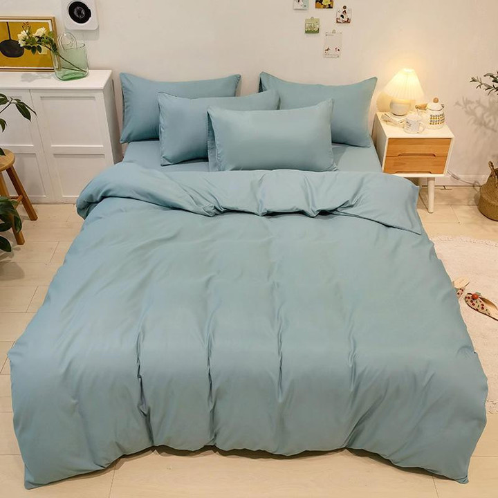Soft Breathable Simple style Solid Color Bedding Set with Zipper Twin Full Queen King 4/6Pcs Comforter Cover Bedsheet Pillowcase
