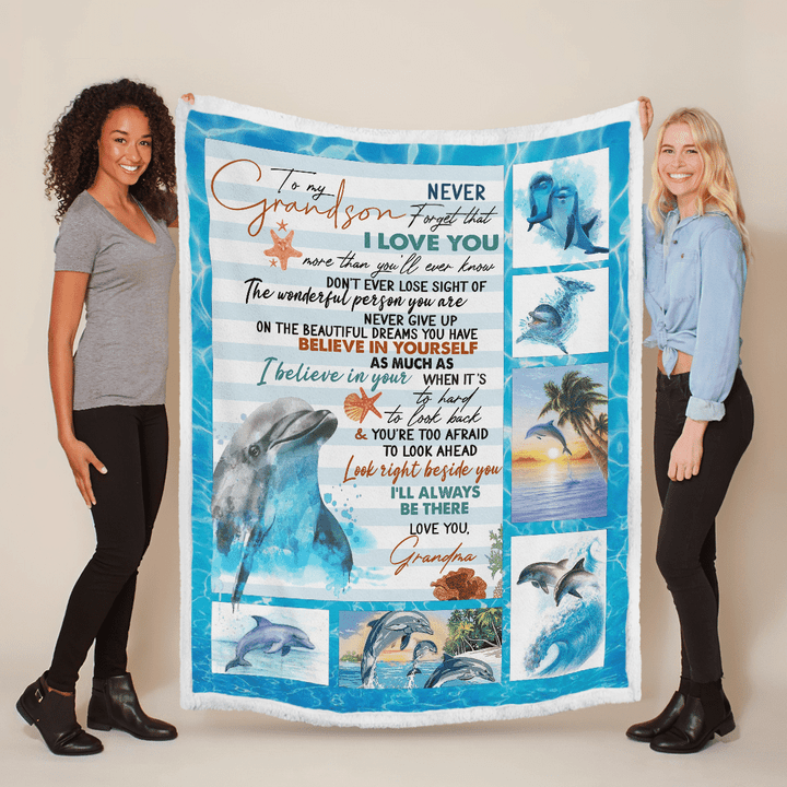 Throw Blanket - To My Grandson - Dolphin Sherpa Blanket