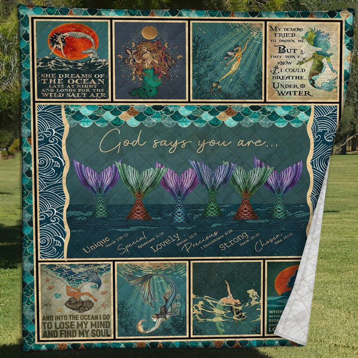 Mermaid Quilt Blanket Queen, Little Mermaid King Size Quilt, God Says You Are Mermaid Quilt Blanket, Gifts for Mermaid