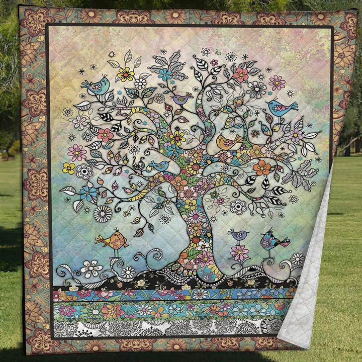 Plants Lover Gift King Size Quilt, Forest Quilt Baby Blanket, Flourish Tree Of Life Blooming In Spring Quilt Blanket, Gifts for Trees