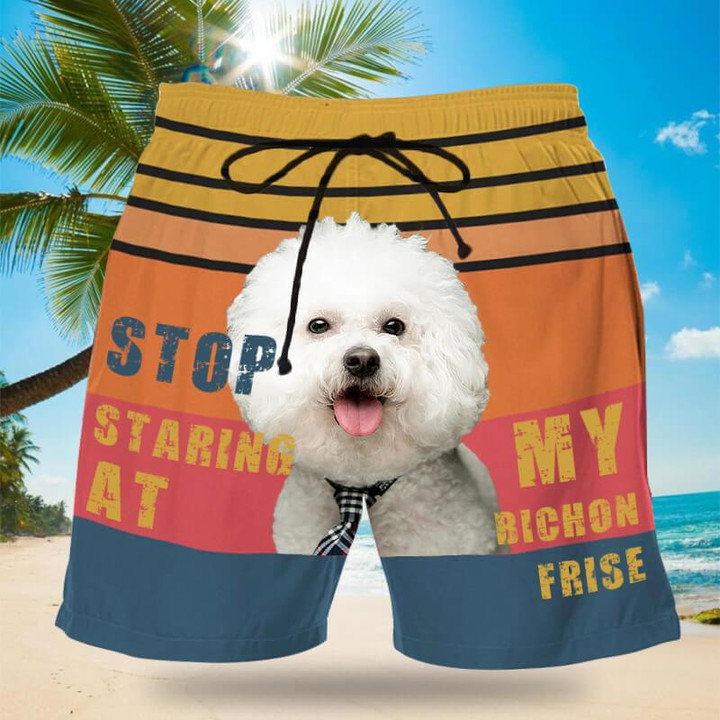 Bichon Frise Dog - Stop Staring At My Dog Beach Shorts