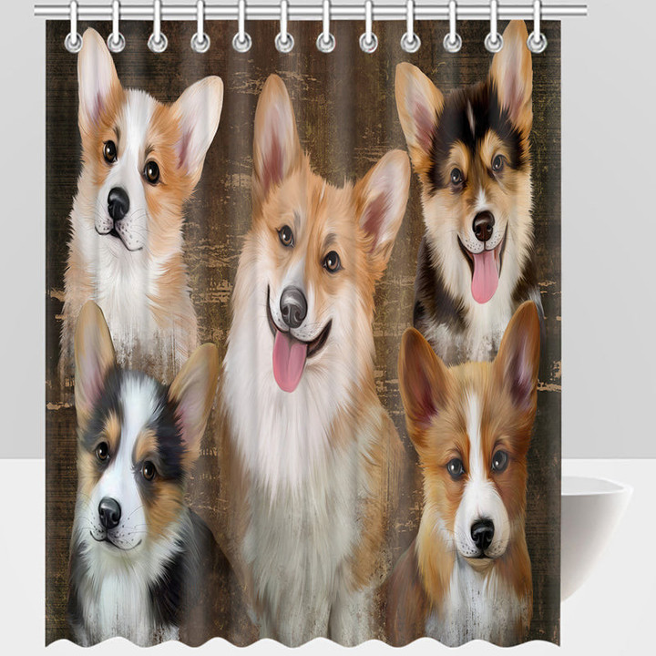Rustic Corgi Dogs Shower Curtain