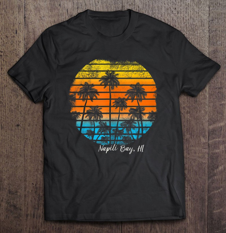 vintage-napili-bay-hi-beach-sunset-and-palm-trees-t-shirt