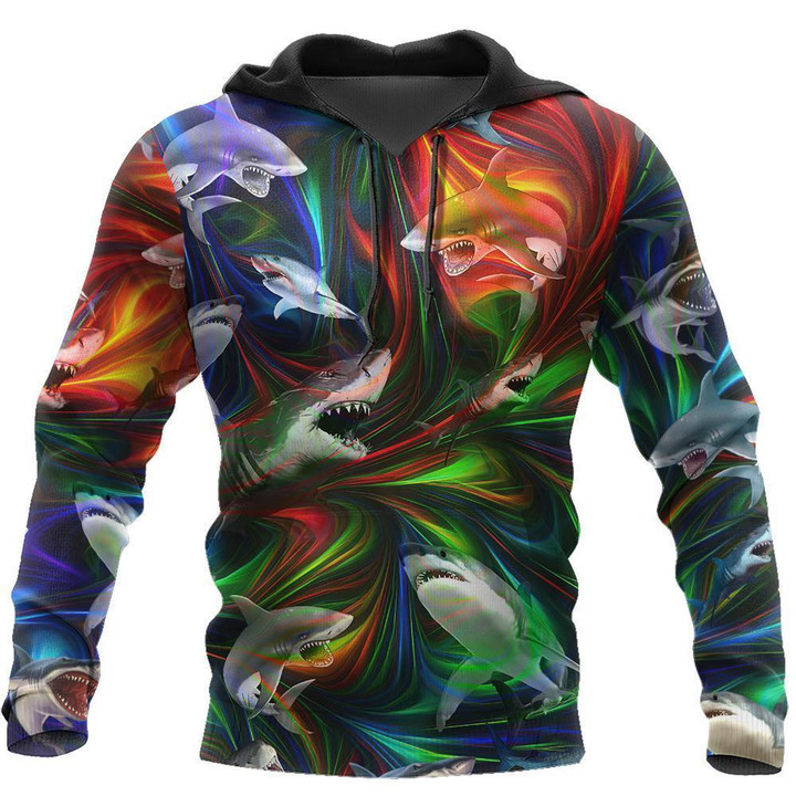 Amazing Colorful Shark Over Printed Hoodie Tshirt For Men And Women-Ml
