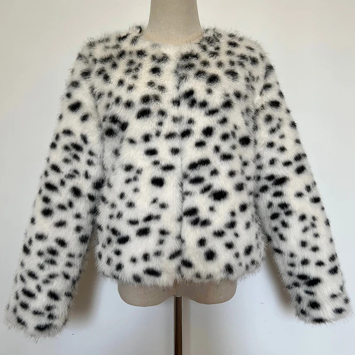 Sweet Pink Leopard Faux Fur Coat