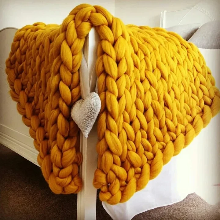 Hand Chunky Knitted Blanket Fashion Chunky Hand-Woven Coarse Carpet Blanket Home Textile Knitted Soft Blanket