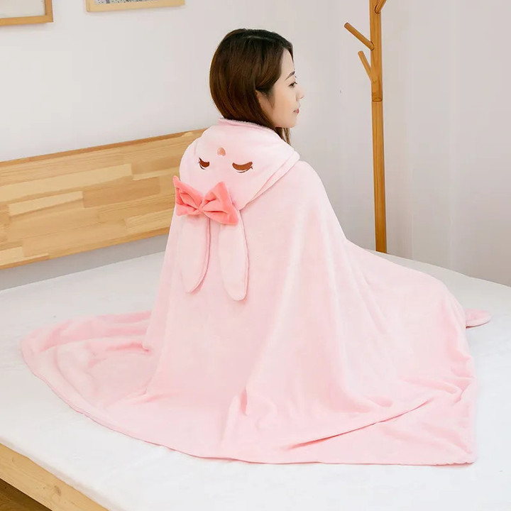 Cute Girls Kids Blanket for Bed Sofa Warm Soft Winter Shawl Cape Hoodie Plush Wearable Blankets Home Office Casuals Sweatshirts