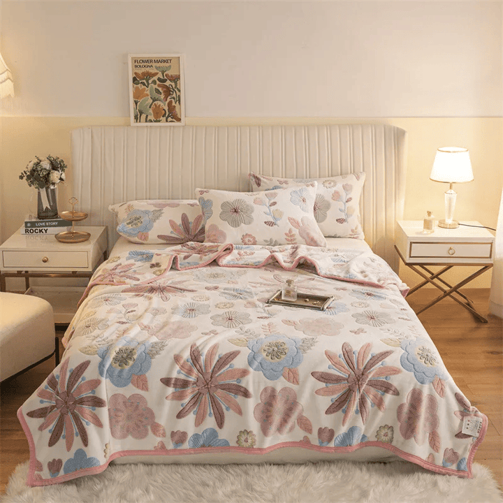 Winter Warm Double-sided Plush Blanket for Beds Home Textiles Soft Double Bed Sheet King Queen Size Bedspread Machine Washable