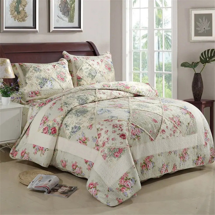 Korean Floral Plaid Patchwork Bedspread for Bed Double Cotton Quilted Bed Cover Set Coverlet Summer Quilt Pillow Cases Handmade