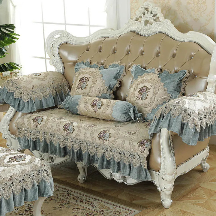European Retro Chenille Couch Covers for Sofas 1/2/3 Seater Slipcover for Living Room Jacquard Lace Luxury Armchair Protector