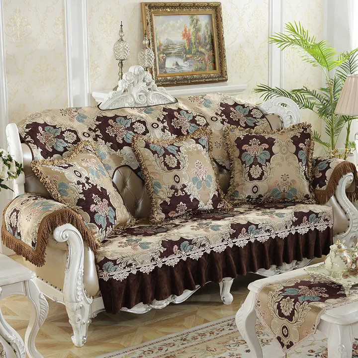 European Chenille 3 Seater Recliner Sofa Cover Anti-Slip Loveseat Couch Armchair Cover Furniture Protector Jacquard Living Room