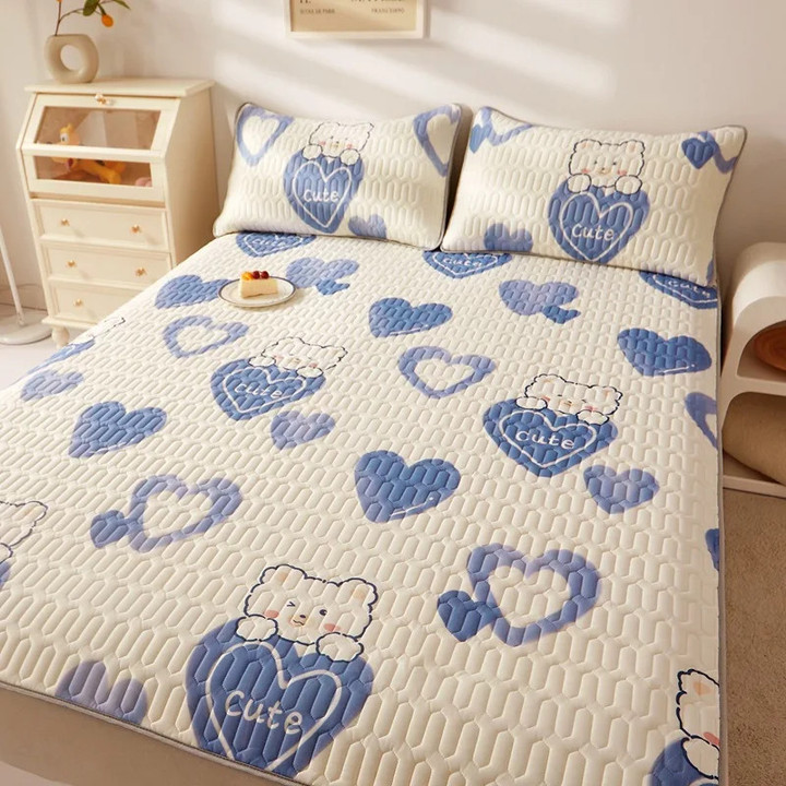Summer Cool Latex Cooler Mat Pillowcase 3pcs Set Home Textile Foldable Washable Bed Sheet King Size Cute Cartoon Flat Bed Sheet