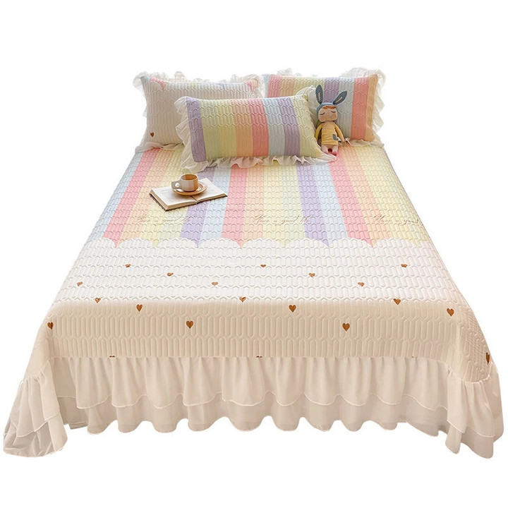 Bed Spread Set Summer Queen King Cool Latex Bed Sheet Non-slip Ruffles Sleeping Mat Double Printed Bed Cover with 2 Pillowcases