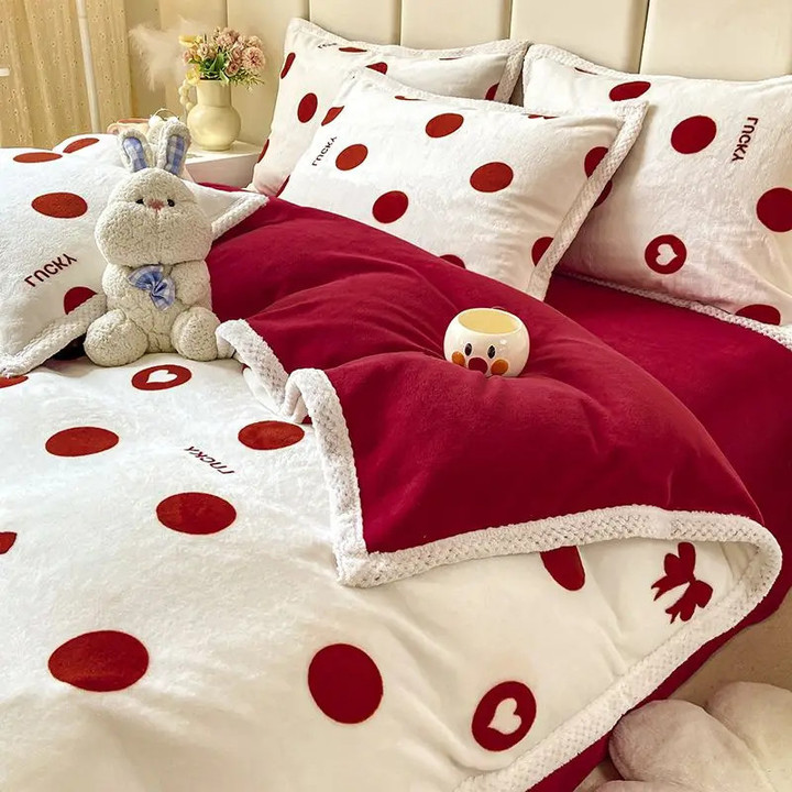 Winter Thickened Warm Double-sided Plush Bed Linens Set Home Textile Duvet Cover Sheet Pillowcase 4pcs Luxury King Bedding Set