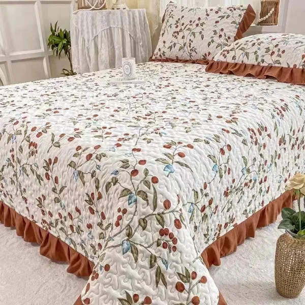 Home Textiles Bed Sheet Pillowcase Suit Idyllic Garden Style Cute Bed Cover Blanket with Lace King Size Bedspread Flat Sheet