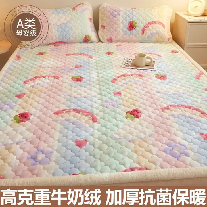 Winter Plush Mattress Toppers with Pillowcase 3pcs Set Double Bedspread Fold Tatami Thin Mat Non-slip Mattress Cover Bed Sheets