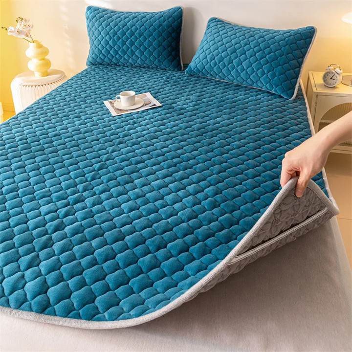 1pc Flannel Bed Sheet Winter Warm Double Bedspread Home Textiles Non-slip Mattress Cover Bed Sheets Luxury Bed Linens Washable