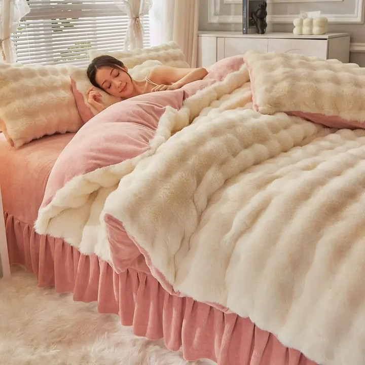 Winter Luxury Microfiber King Bedding Set Home Textiles Plush Warm Quilt Cover Bed Sheet Set with Pillowcase 4pcs Bed Linen Set