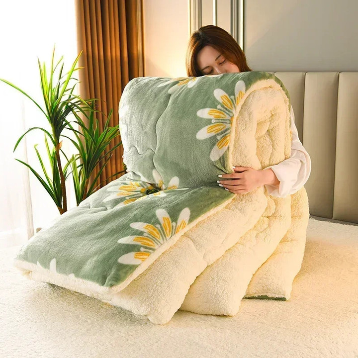 Plaid Super Thick Warm Blankets for Winter Autumn Milk Fleece Thicken Warmth Sleeping Blanket Soft Fluffy Comforter Quilt Duvet