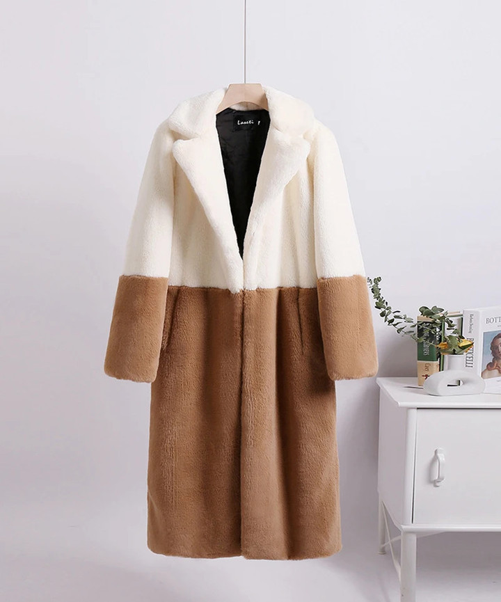 Mixed Color Patchwork Faux Mink Fur Winter Coat
