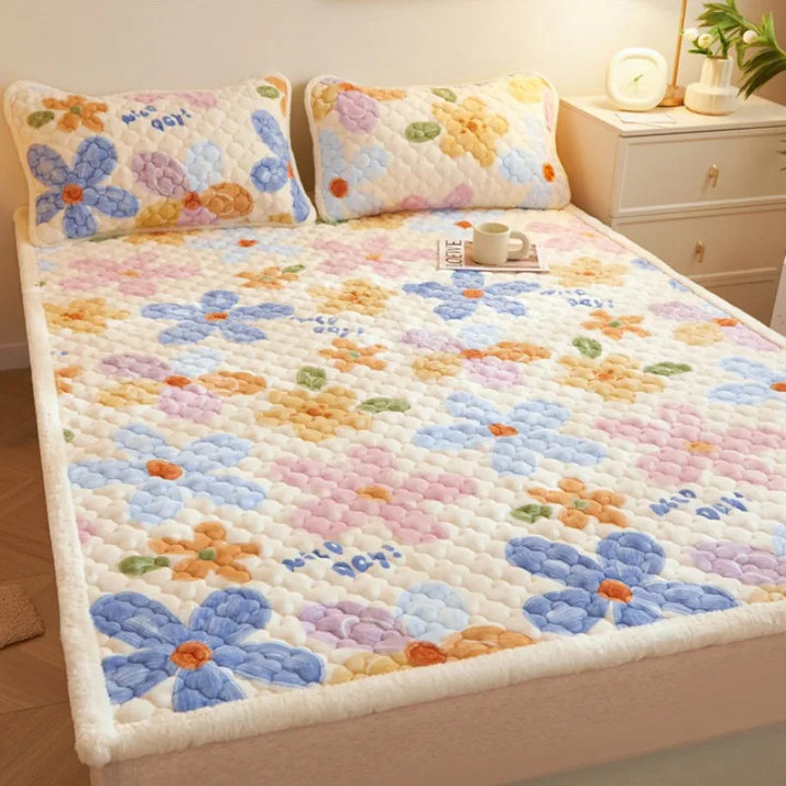 Winter Warm Velvet Luxury Bed Sheet Set with Pillowcase 3pcs Bedding Set Home Textile Bed Linen Set Cartoon Soft Plush Bed Cover