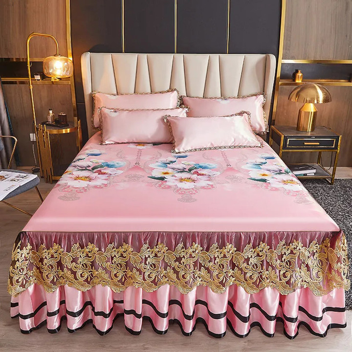 European Floral Summer Double Bed Cover Queen Size Luxury Bedspread Set King Embroidered Lace Cooling Air Conditioning Sleep Mat